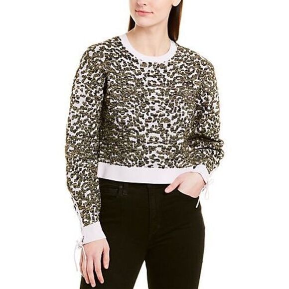 Jonathan Simkhai Animal Print Jacquard Cropped Sweater Lace L NWT - Picture 1 of 16